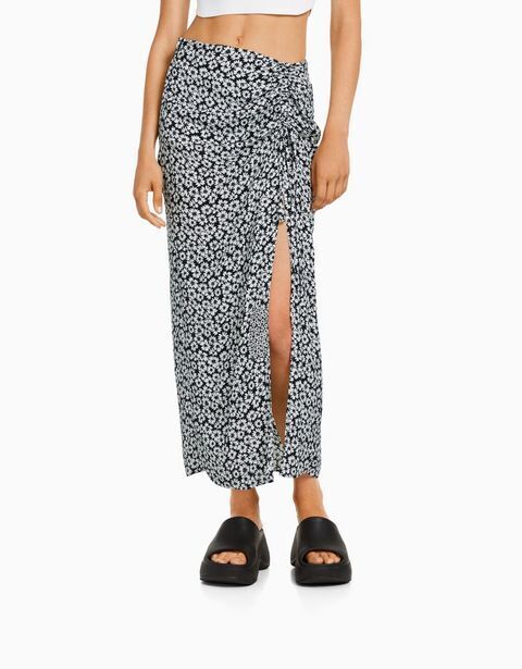 Bershka Falda midi print flores oferta