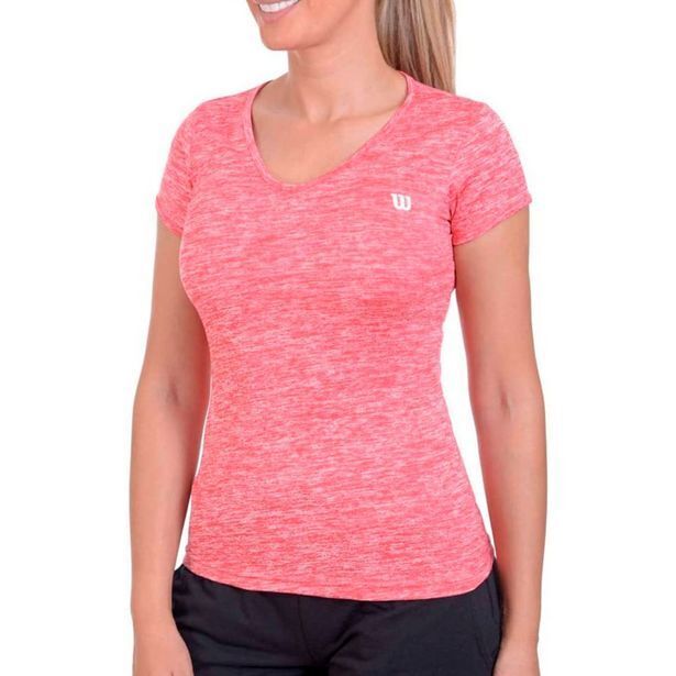 Locatel Camiseta cuello v wilson jaspeada 71566 mujer gym fitness oferta