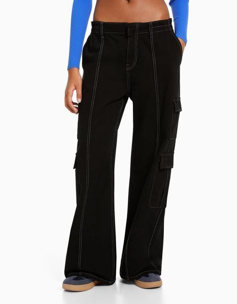 Bershka Jeans cargo wide leg multipocket oferta
