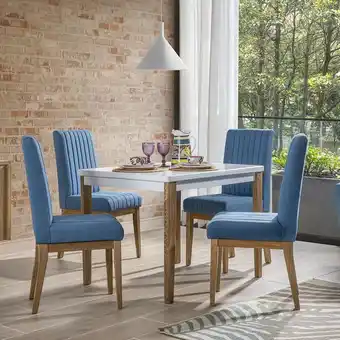 Muebles Jamar Comedor 4 puestos eddy lino sion azul, natural oferta
