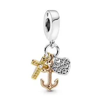 Pandora Charm colgante de tres tonos cruz, corazón y ancla oferta