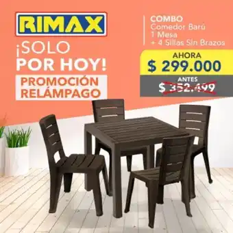 Rimax Combo comedor barú (1 mesa + 4 sillas sin brazos ) oferta
