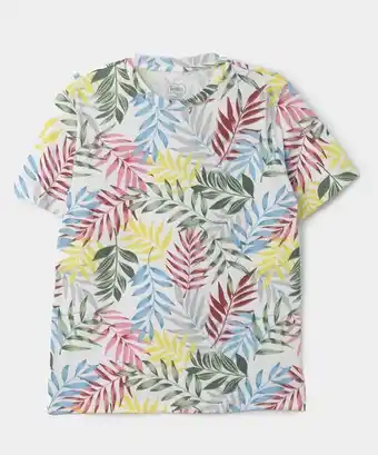 Polito Camiseta para niño en tela suave color crudo con estampado de hojas oferta