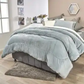 Brissa Edredón flannel ovejero unicolor verde eucalipto oferta