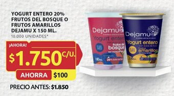 Ara YOGURT ENTERO 20% FRUTOS DEL BOSQUE O FRUTOS AMARILLOS DEJAMU X 150 ML. oferta