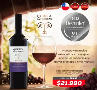 Tiendas D1 VINO TINTO CARMENERE RESERVA QUINTA LAS CABRAS 750 ML oferta