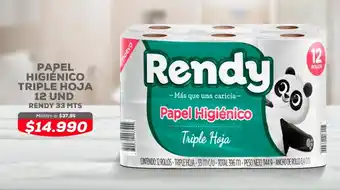 Tiendas D1 PAPEL HIGIÉNICO TRIPLE HOJA 12 UND RENDY 33 MTS oferta
