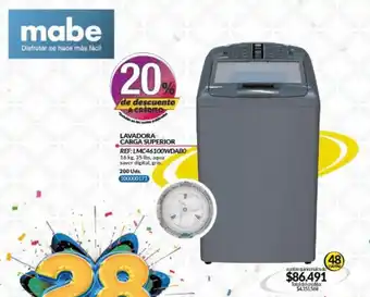 mabe LAVADORA CARGA SUPERIOR REF:LMC46100WDABO 16 kg. • 48 cuotas