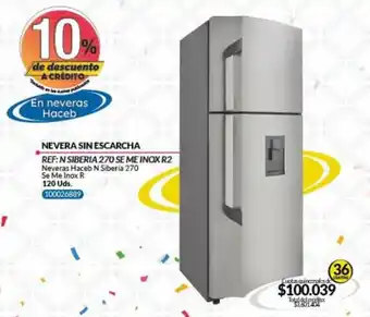Haceb NEVERA SIN ESCARCHA REF:N SIBERIA 270 SE ME INOX R2 • 36 cuotas
