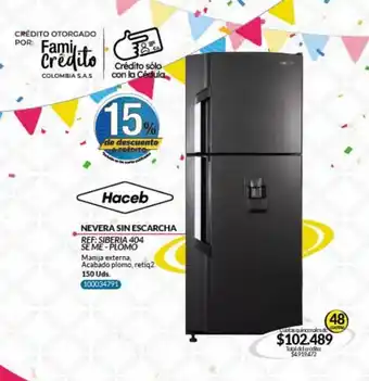 Hogar y Moda Haceb NEVERA SIN ESCARCHA REF:SIBERIA 404 SE ME-PLOMO • 48 cuotas oferta