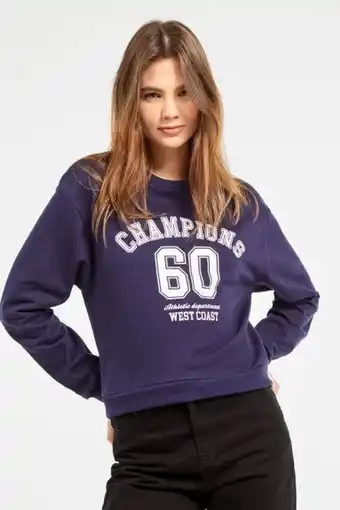 Koaj Buzo cuello redondo azul intenso con diseño college blanco en frente oferta