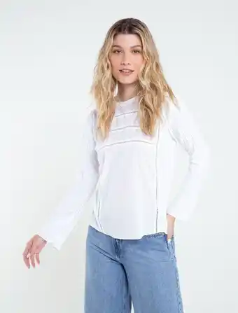 Naf Naf Camisa con detalles en ojalillo manga larga oferta