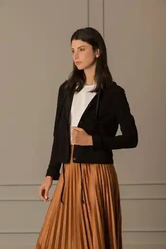 Vélez Chaqueta hoodie de cuero para mujer doble faz negro oferta
