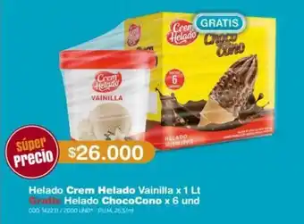 Makro Helado Crem Helado Vainilla x 1 Lt Gratis Helado ChocoCono x 6 und oferta