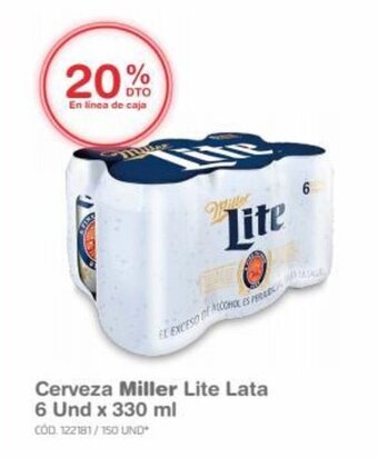Makro Cerveza Miller Lite Lata 6 Und x 330 ml oferta