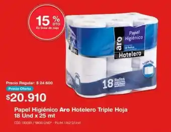 Makro Papel Higiénico Aro Hotelero Triple Hoja 18 Und x 25 mt oferta