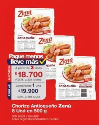 Makro Chorizo Antioqueño Zenú 8 Und en 500 g oferta