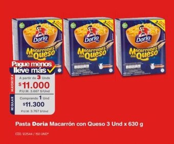 Makro Pasta Doria Macarrón con Queso 3 Und x 630 g oferta