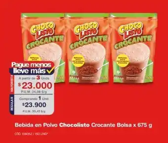 Makro Bebida en Polvo Chocolisto Crocante Bolsa x 675 g oferta