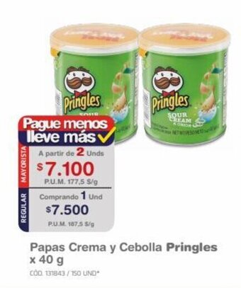 Makro Papas Crema y Cebolla Pringles x 40 g oferta