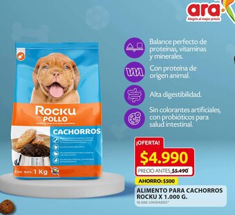 Ara ALIMENTO PARA CACHORROS ROCKU X 1.000 G. oferta
