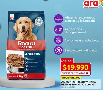 Ara ALIMENTO PREMIUM PARA PERROS ROCKU X 4.000 G. oferta