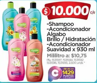 Surtimax -Shampoo -Acondicionador Algabo Brillo / Hidratación -Acondicionador Suavidad x 930 ml oferta