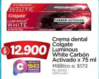 Surtimax Crema dental Colgate White Carbón Activado x 75 ml oferta