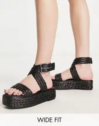 ASOS Raid wide fit crystal flatform sandals in black raffia oferta