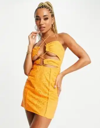 ASOS Asyou halter broderie mini dress in orange oferta