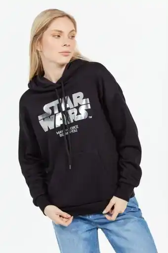 Buzo con capota negro y estampado plateado de star wars en frente