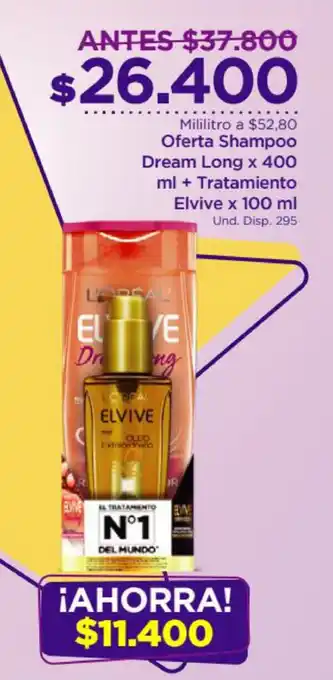 FarmaTodo Oferta Shampoo Dream Long x 400ml + Tratamiento Elvive x 100ml oferta