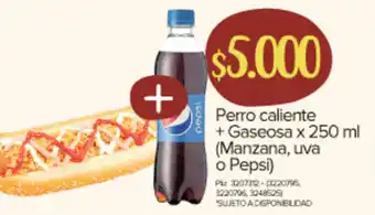Super Inter Perro caliente + Gaseosa x 250 ml (Manzana, uva o Pepsi) oferta