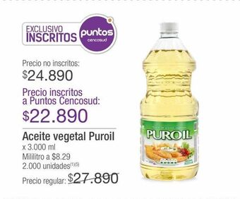 Jumbo Aceite vegetal puroil x 3.000 ml oferta