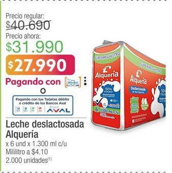 Jumbo Leche deslactosada alquería x 6 und x 1.300 ml c/u oferta