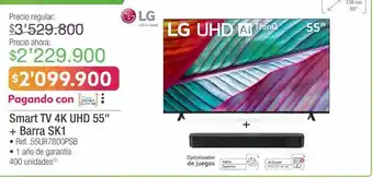 Jumbo Lg smart tv 4k uhd 55 + barra sk1 • ref. 55ur7800psb oferta