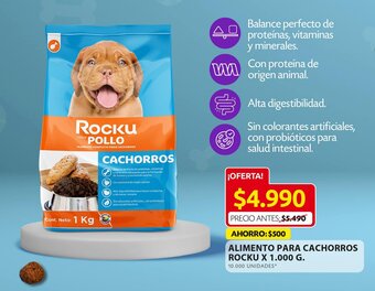 Ara ALIMENTO PARA CACHORROS ROCKU X 1.000 G. oferta