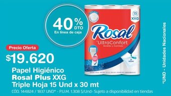 Makro Papel Higiénico Rosal Plus XXG Triple Hoja 15 Und x 30 mt oferta