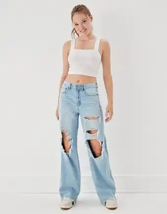 American Eagle Pantalones ae anchos de tiro alto y rasgados oferta