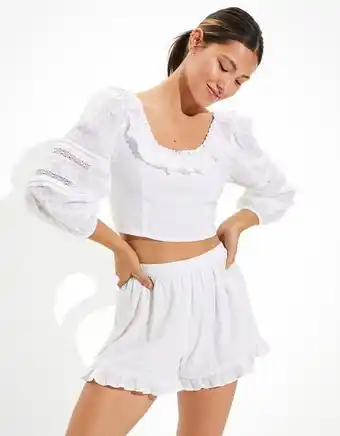 American Eagle Camisa ae crop de cuello redondo y de mangas largas con boleros oferta