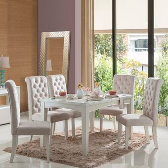 Muebles Jamar Comedor 6 puestos milano velvet beige, blanco perla** oferta