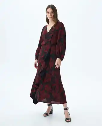 Chevignon Vestido largo tipo wrap, escote en v manga larga - maxi print flores duotono oferta