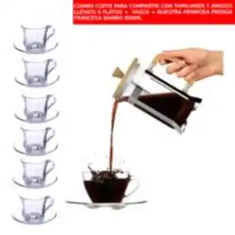 Falabella Combo coffe - prensa bambú 600ml + set de vasos y platos x 6 unidades oferta