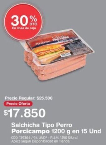 Makro Salchicha Tipo Perro Porcicampo 1200 g en 15 Und oferta