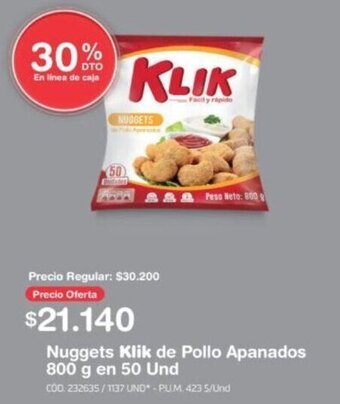 Makro Nuggets Klik de Pollo Apanados 800 g en 50 Und oferta