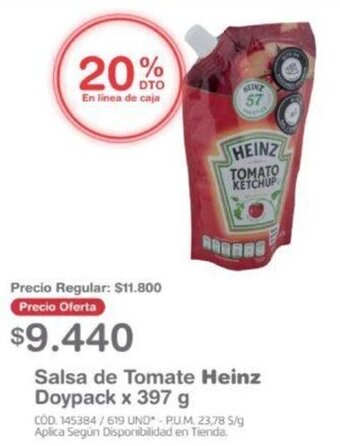 Makro Salsa de Tomate Heinz Doypack x 397 g oferta