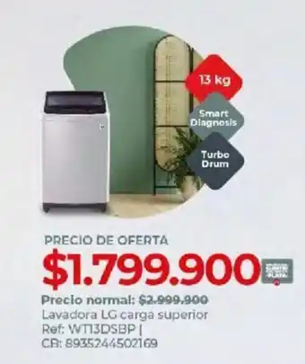 Olímpica Lavadora LG carga superior Ref: WT13DSBP| CB: 8935244502169 oferta