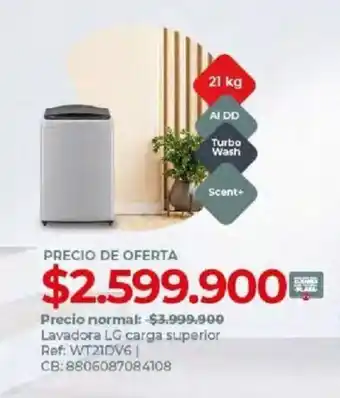 Lavadora LG carga superior Ref: WT21DV6| CB: 8806087084108