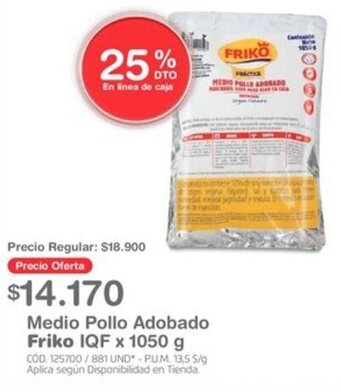 Makro Medio Pollo Adobado Friko IQF x 1050 g oferta