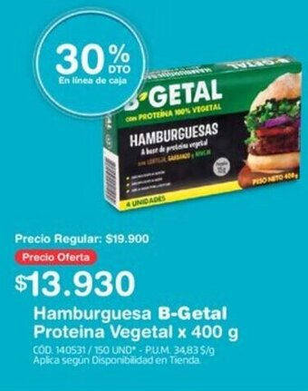 Makro Hamburguesa B-Getal Proteina Vegetal x 400 g oferta